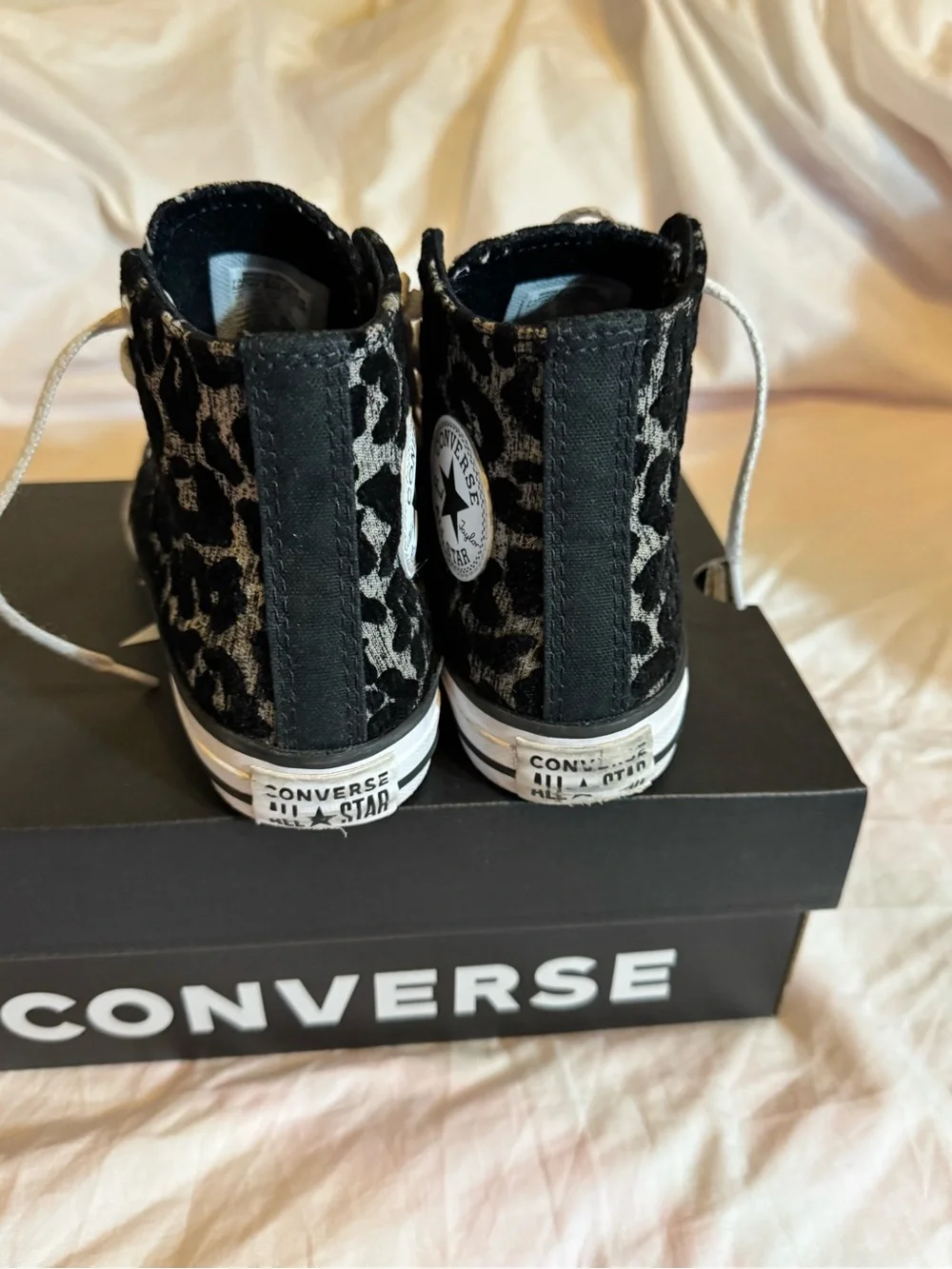 Converse Kids Black and Gray Leopard Print Chuck Taylor High Tops